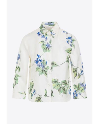 Prada Floral Long-Sleeved Silk Shirt - White