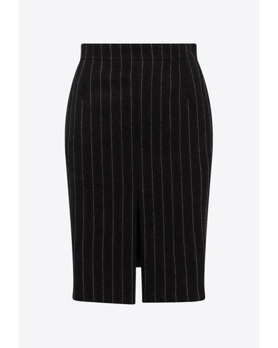 Saint Laurent Pinstriped Wool Knee-Length Skirt - Black
