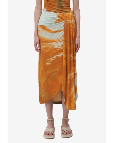 Jonathan Simkhai Gwena Marble Print Midi Skirt - Orange