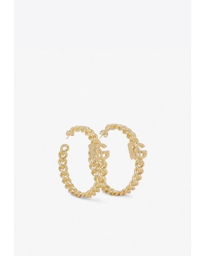 Dolce & Gabbana Dg Logo Creole Hoop Earrings - Metallic