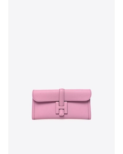 Hermès Jige Elan 29 Clutch In Mauve Sylvestre Swift Leather - Pink