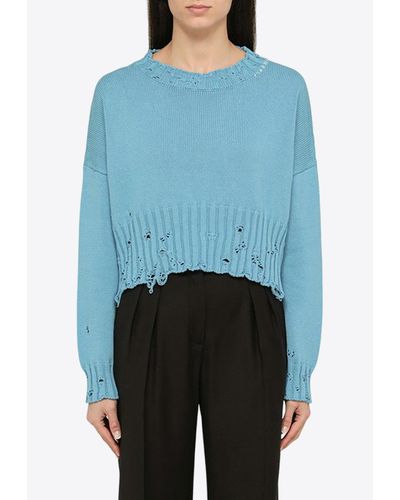 Marni Distressed Cropped Sweater - Blue