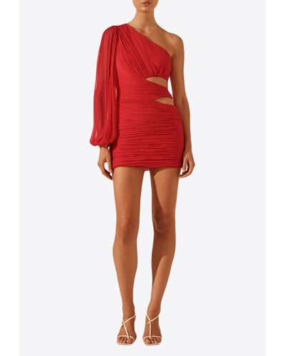 Shona Joy One-Shoulder Cut-Out Mini Dress - Red