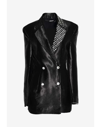 ROTATE BIRGER CHRISTENSEN Crystal-Lapels Mini Blazer Dress - Black