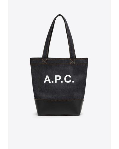 A.P.C. Small Axel Logo Denim Tote Bag - Black
