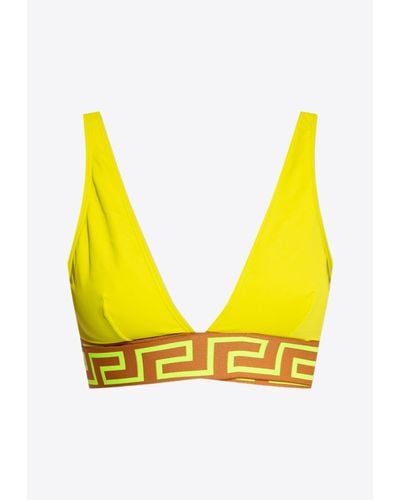 Versace Crossed Greca Bikini Top - Yellow