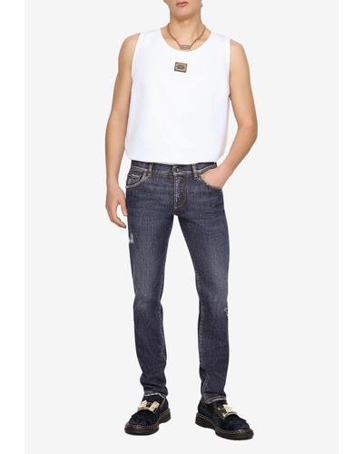 Dolce & Gabbana Skinny Jeans With Abrasions - Blue