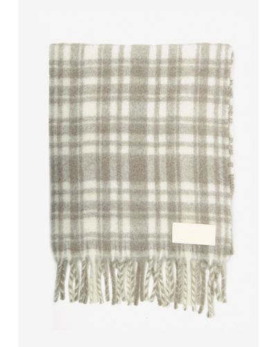 Ami Paris Oversize Fringed Checked Scarf - Natural