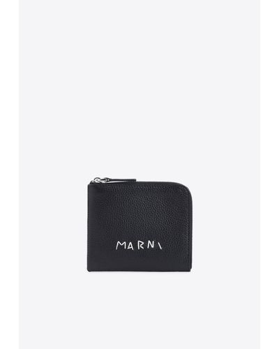 Marni Logo-Embroidered Calf Leather Wallet - White