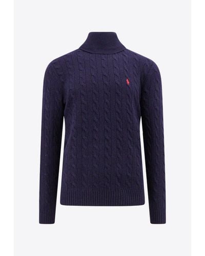 Polo Ralph Lauren Logo Embroidered Knitted Sweater - Blue
