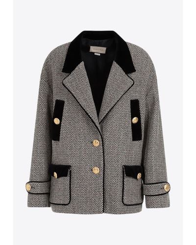 Gucci Herringbone Wool Short Coat - Black