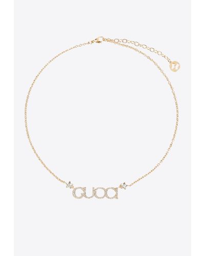 Gucci Logo Lettering Crystal-Embellished Necklace - White