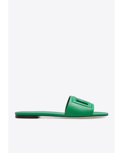 Dolce & Gabbana Bianca Dg Logo Flat Sandals - Green