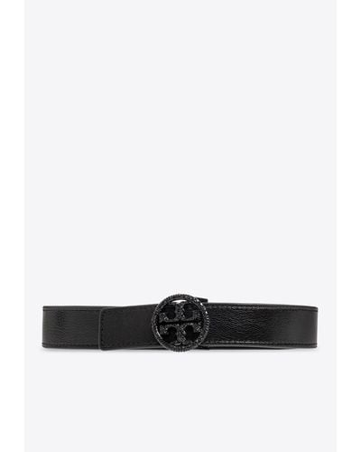 Tory Burch 1" Miller Leather Belt - White