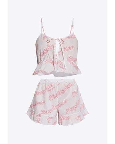 Moschino Logo Print Two-Piece Pajama Set - Pink