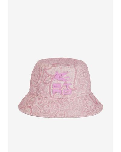 Etro Liquid Paisley Bucket Hat With Cube Logo - Pink