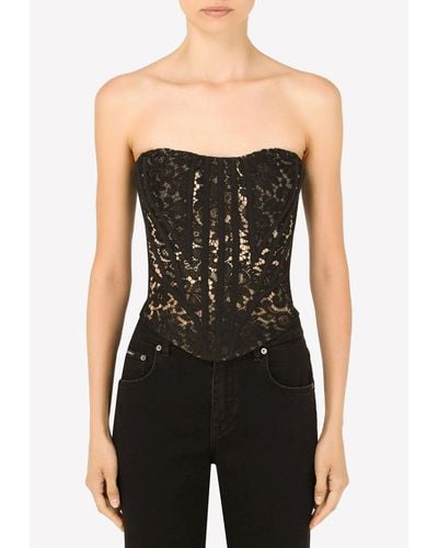 Dolce & Gabbana Lace Detail Bustier Cropped Top - Black