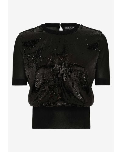 Dolce & Gabbana Sequin-Embellished Short-Sleeved Top - Black