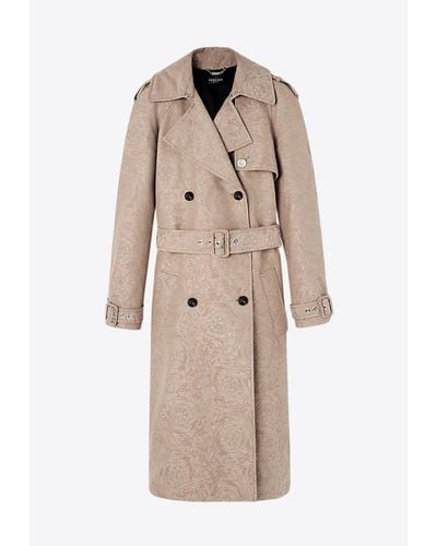 Versace Barocco Pattern Trench Coat - Natural
