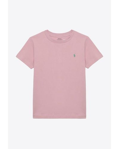 Polo Ralph Lauren Logo Embroidered T-Shirt - Pink