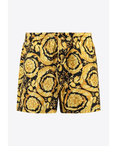 Versace Barocco Print Silk Pajama Shorts - Yellow