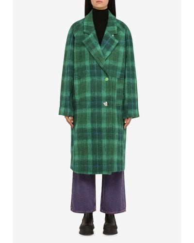 ANDERSSON BELL Checked Wool-Blend Knee-Length Coat - Green