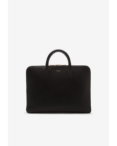 Dolce & Gabbana Monreal Briefcase In Calfskin With Heat-pressed Logo - Black