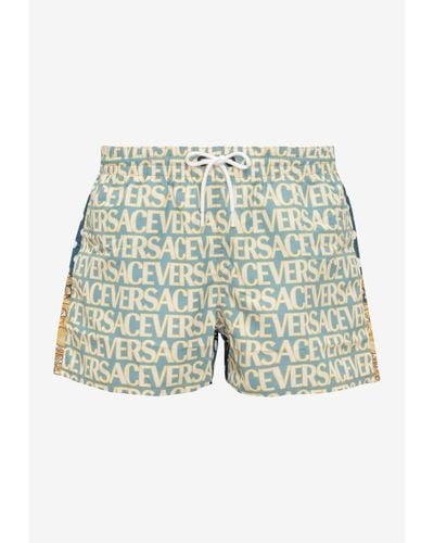 Versace All-Over Logo Polka Dot Swim Shorts - Green