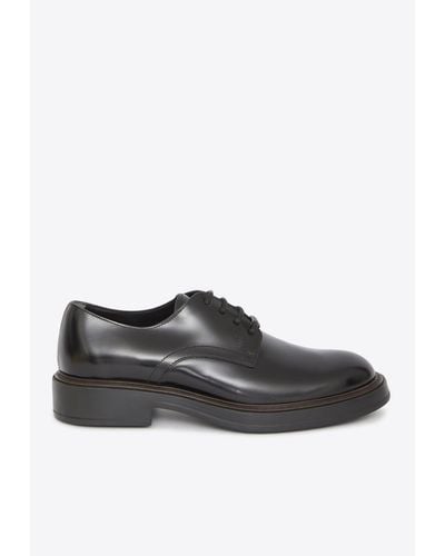 Tod's Semi-Shiny Leather Oxford Shoes - Black