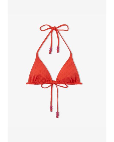 Jimmy Choo Ariah Jc Monogram Triangle Bikini Top - Red