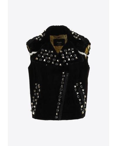 Fendi Stud Embellished Zip-Up Vest - Black