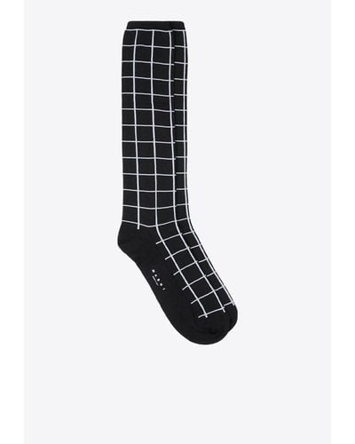 Marni Checked Logo Socks - Black