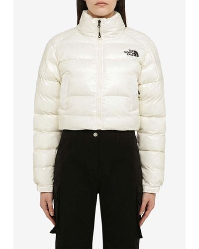 The North Face Logo-embroidered Cropped Puffer Jacket - White