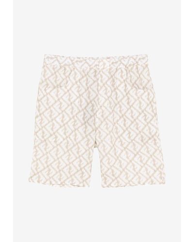 Fendi All-Over Logo-Printed Shorts - Natural