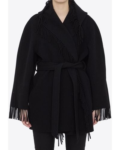 Balenciaga Fringe Wool Coat - Black