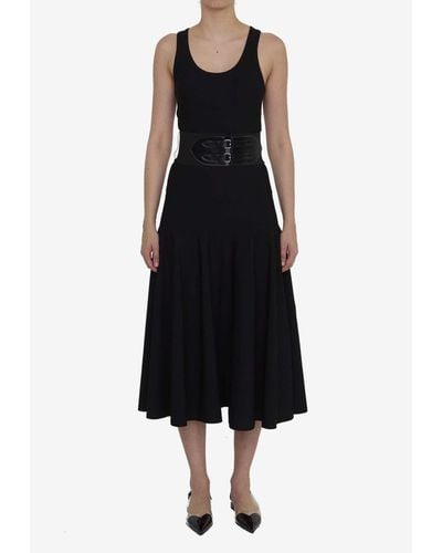 Alaïa Belted Midi Sleeveless Dress - Black