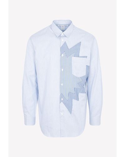 Comme des Garçons Striped Panelled Long-sleeved Shirt - Blue