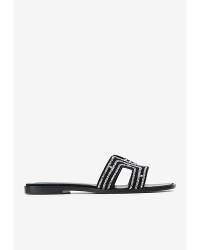 Hermès Oran H Cut-out Crystal-embellished Sandals - White