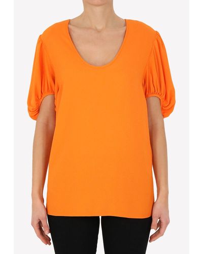 Stella McCartney V-Neck Puff Sleeves Top - Orange