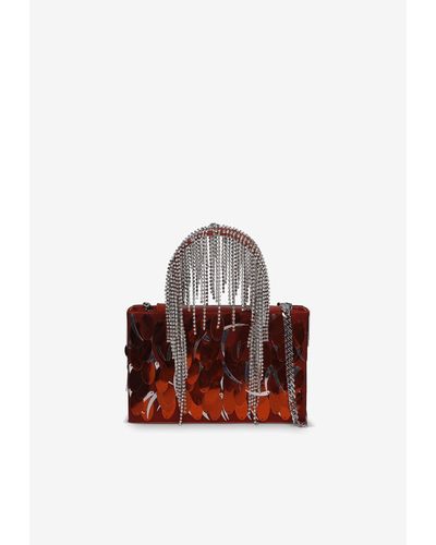 Kara Sequined Crystal Fringed Tote Bag - Orange