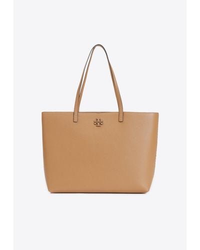 Tory Burch Mcgraw Pebbled-Leather Tote Bag - Natural