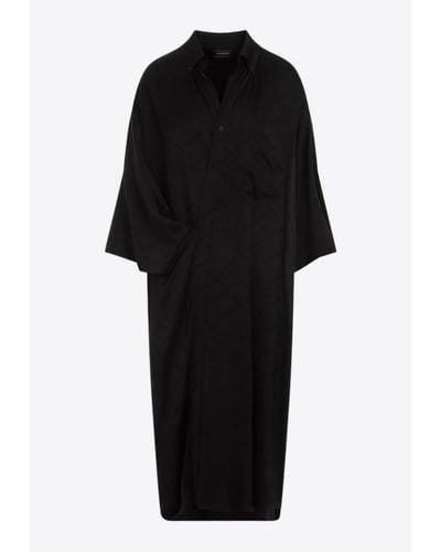 Balenciaga Jacquard Midi Wrap Dress - Black