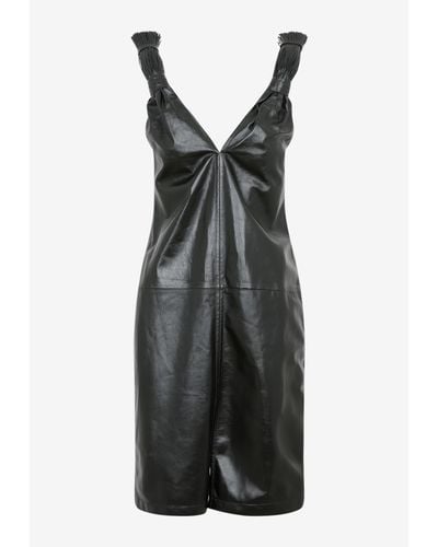 Bottega Veneta Shiny Leather Tassel Dress - Black