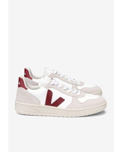 Veja V-10 Suede And Mesh Low-Top Sneakers - White