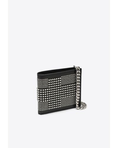 Alexander McQueen Studded Bi-Fold Leather Wallet With Chain - White