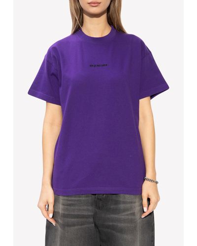 Balenciaga Logo Embroidered Short-Sleeved T-Shirt - Purple