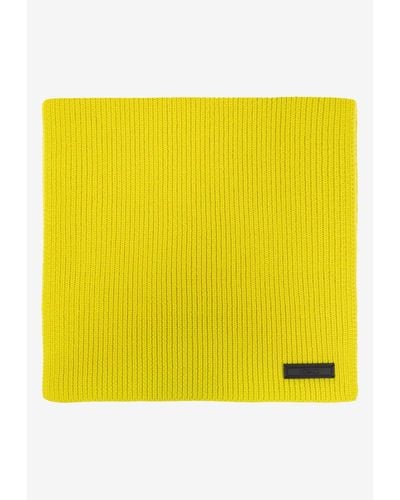 Versace Logo Tag Knitted Wool Scarf - Yellow