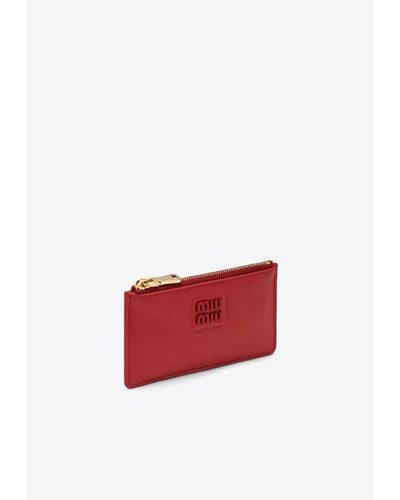 Miu Miu Logo Zipped Leather Cardholder - Red