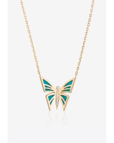 Falamank My Dream Is To Fly Diamond Butterfly Necklace - Blue