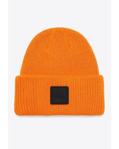 The North Face Logo Patch Knitted Cuffed Beanie - Orange